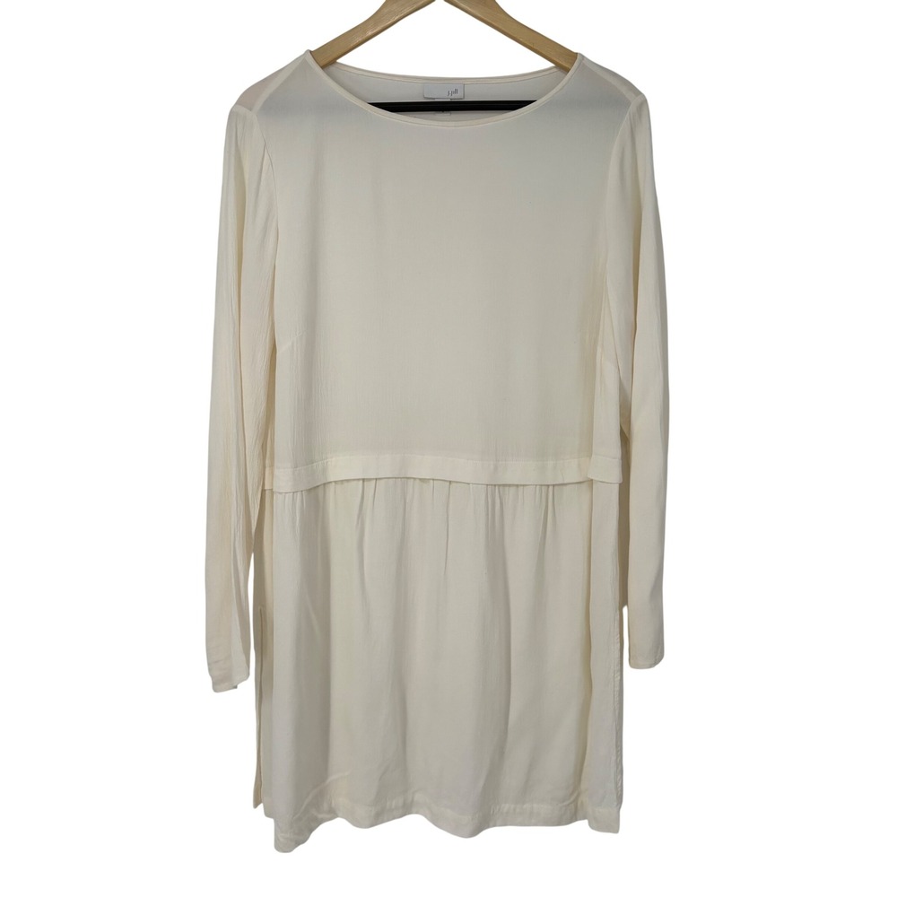 J. Jill Cream‎ Crepe Empire Waist Oversized Tunic Top M Minimal Lagenlook Slits